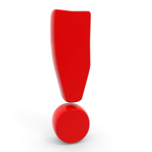 Red exclamation mark on white background. 3D illustration.
