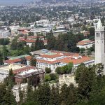 Luftfoto av UC Berkeley campus og Campanile.