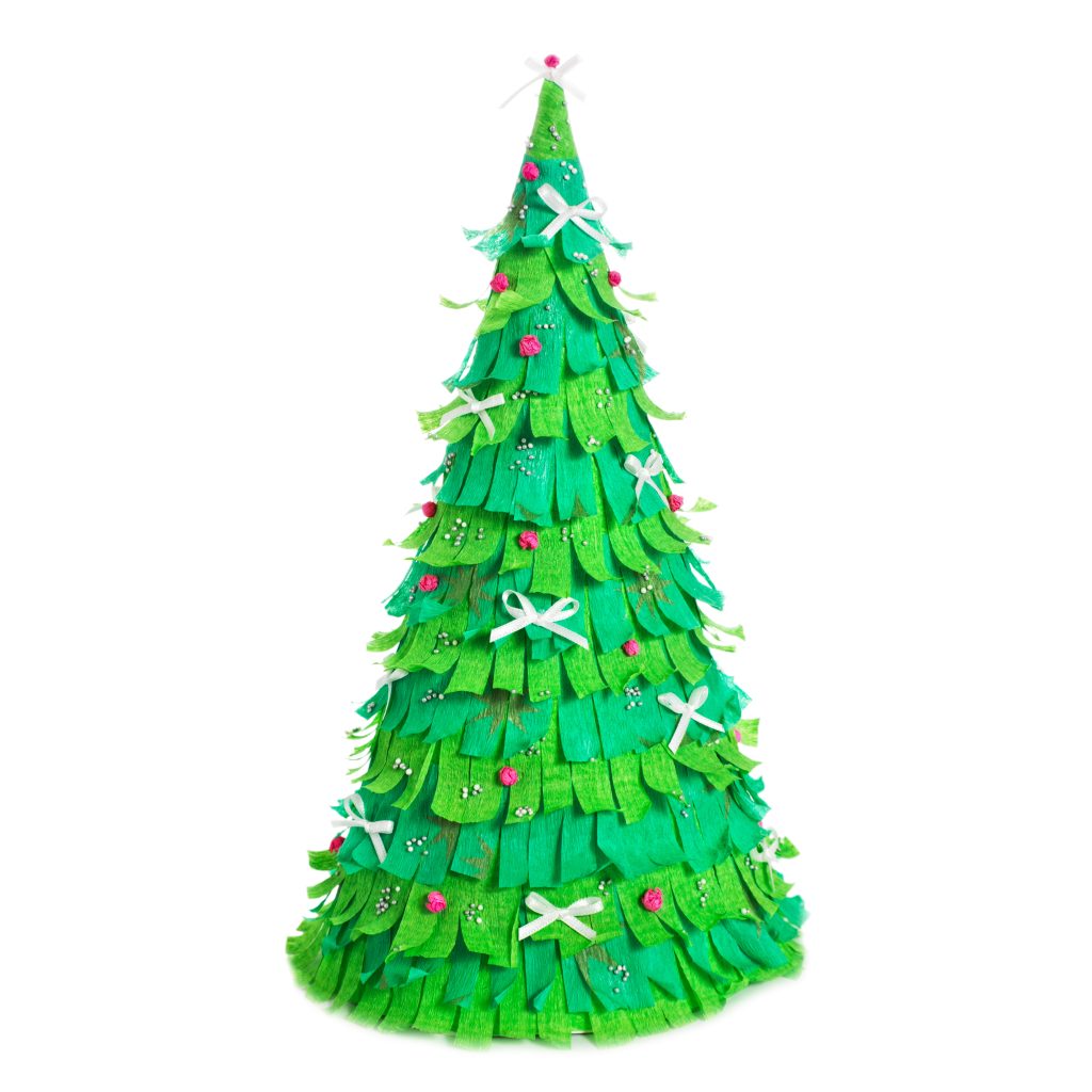 handmade paper christmas tree isolated on white background