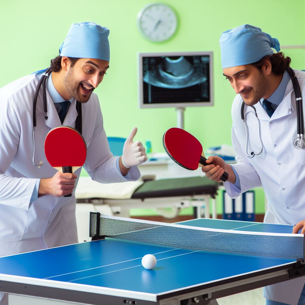 Illustration of doctors playing ping pong
