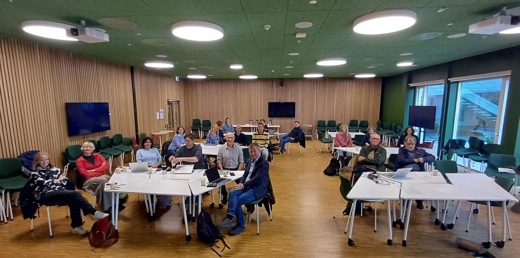 Deltakere på arbeidsseminar i Bergen diskuterer innhold, læringsmål og organisering av det nye 8. semesteret i Vestlandslegen.